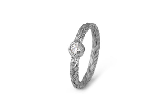 Braid ring - 18ct. white gold with diamond or ruby