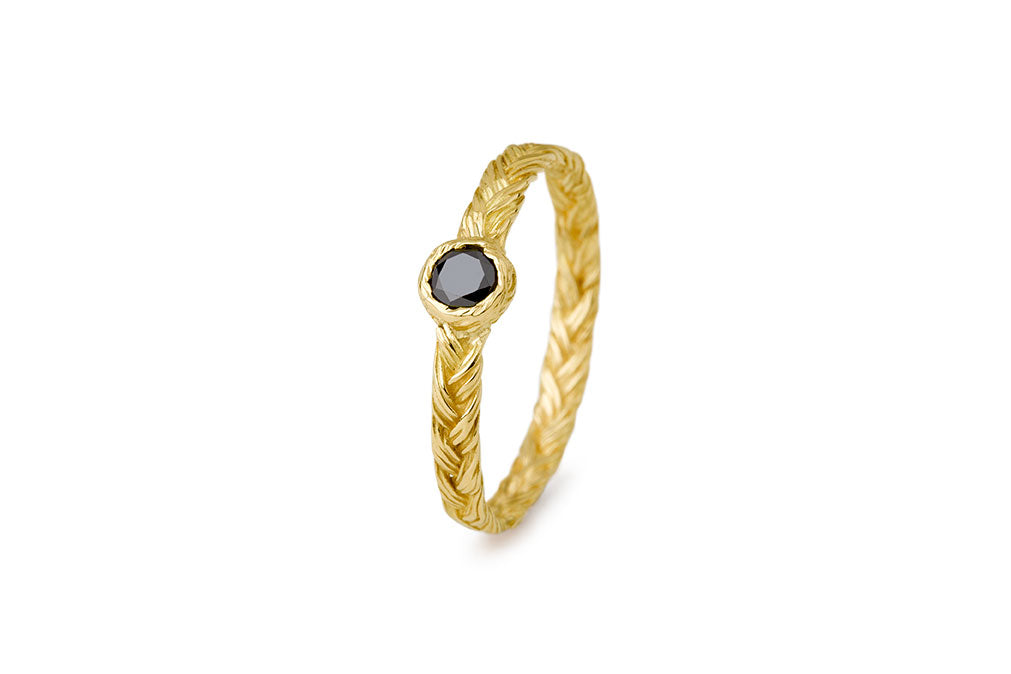 Braid ring - 18 ct. gold with diamond or ruby