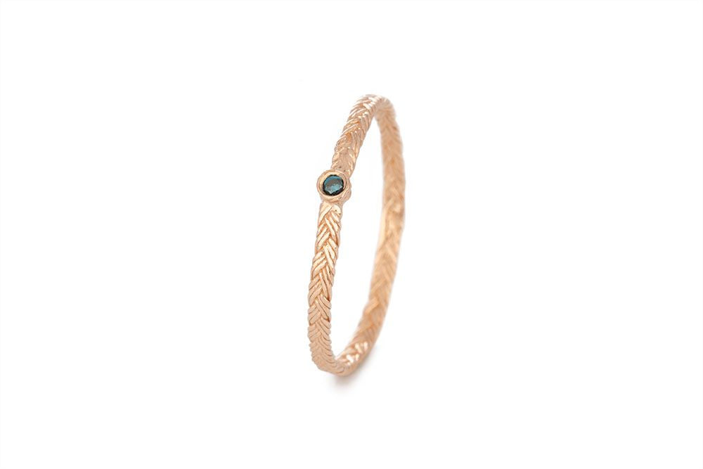 Braid Ring - Pink Gold with blue diamond