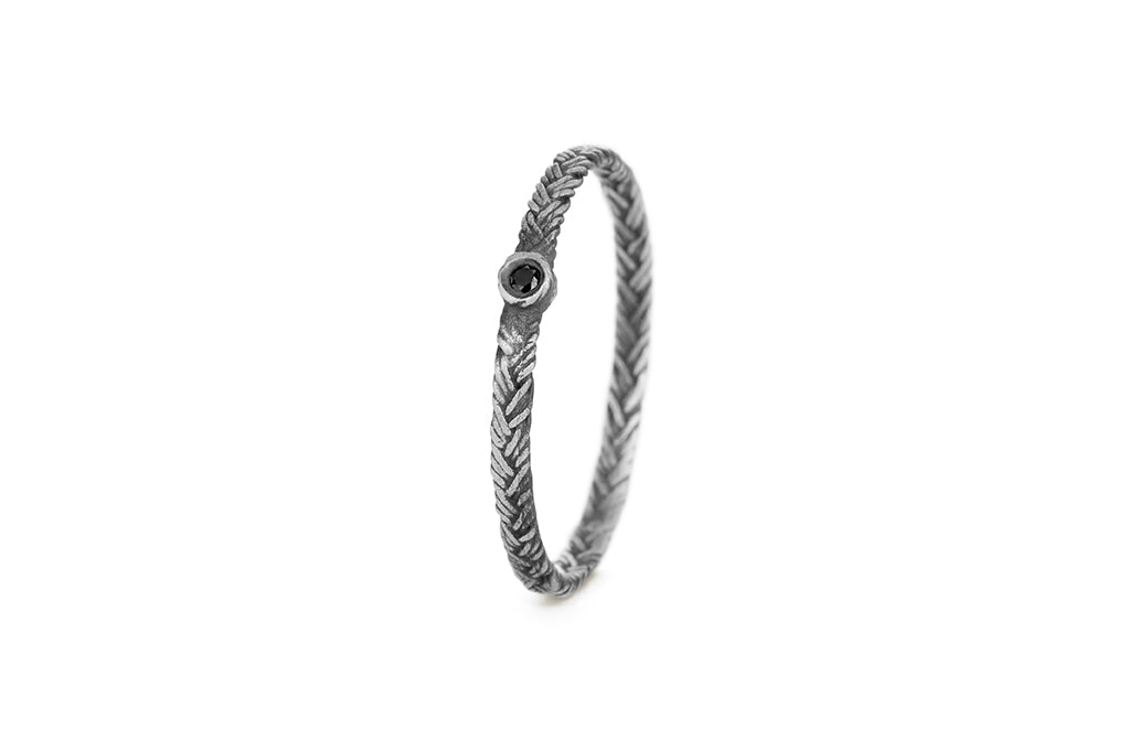 Braid Ring - Silver with black diamond