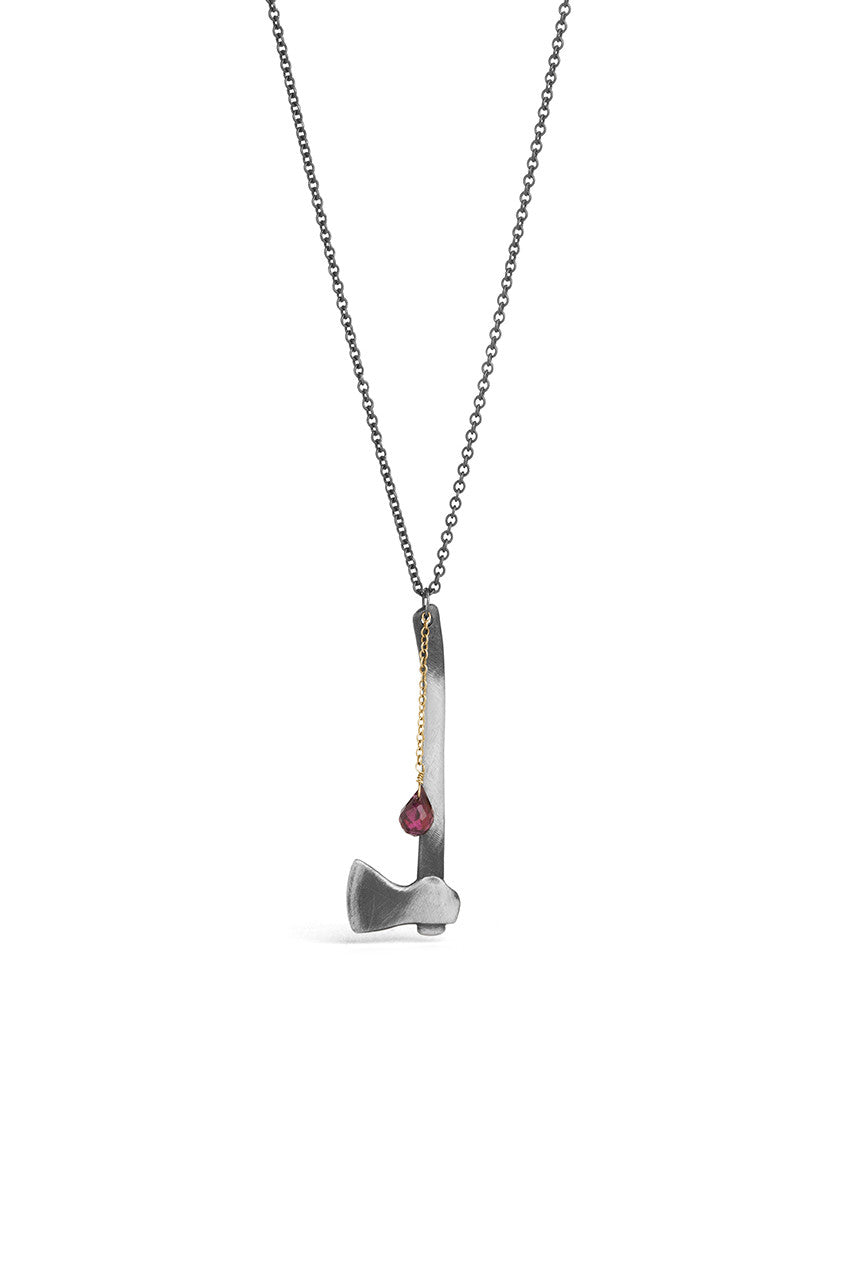 Tools - Silver Axe Necklace with garnet stone