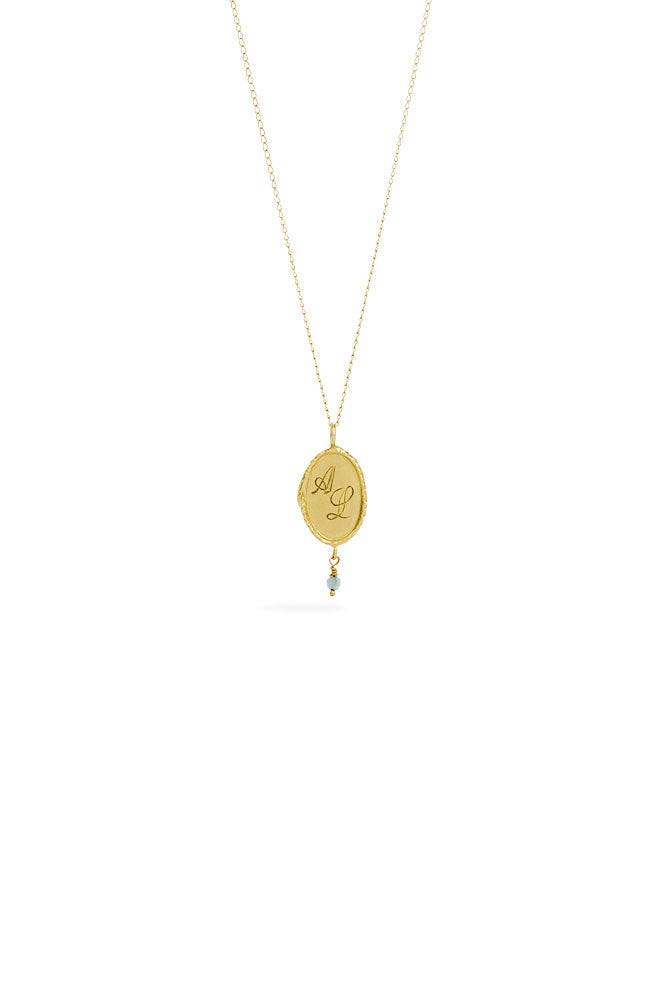 Ouroboros necklace - small vertical 14 ct gold signet with stone