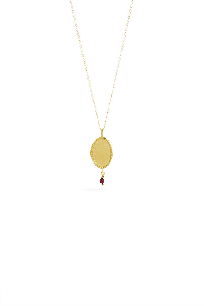 Ouroboros necklace - small vertical 14 ct gold signet with stone